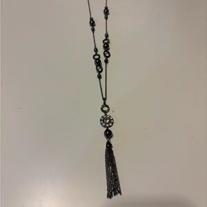 Lia Sophia Black Beaded Necklace with Tassel